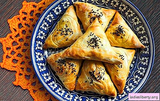 Hausgemachte Hefe Samsa ist eine saftige orientalische Torte. Einfache Rezepte für Hefe-Samsa mit Fleisch, Huhn, Hüttenkäse