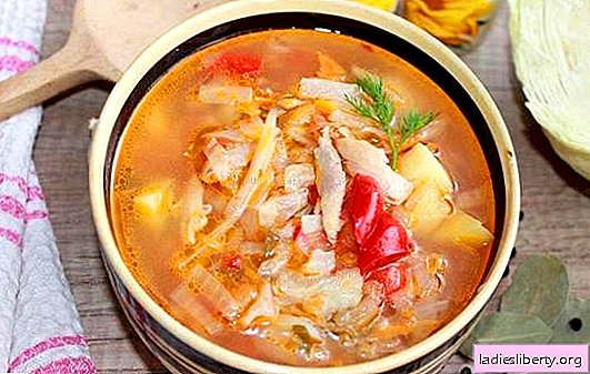 Cozinhar sopa de repolho com frango. A tecnologia clássica da sopa de repolho russo de repolho fresco com frango em uma cozinha moderna