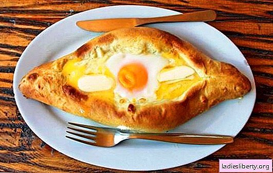 Adjarian Khachapuri is a hearty boat-shaped dish. Options Adzharian khachapuri-boat with different types of cheese