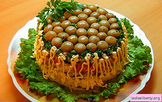 How can I make salads "Mushroom meadow" with ham. Culinary impromptu on the theme of salads - "Mushroom glade" with ham