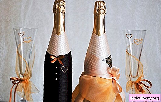 كيفية تزيين الشمبانيا بيديك: شرائط الساتان ، طين البوليمر. كيفية تزيين الشمبانيا لحضور حفل زفاف بيديك