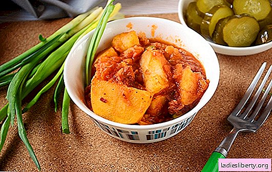 Potato with stew, green peas and tomato paste - diversifies the daily menu. Photo-recipe for cooking unusual potatoes with stew in tomato and green peas