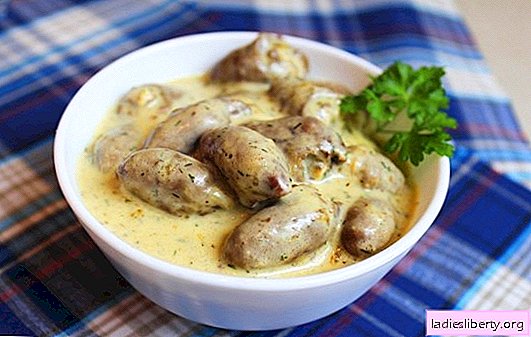 Corações de frango em molho são uma adição suave ao prato lateral. Como cozinhar corações de galinha em molho: tomate, creme, creme azedo