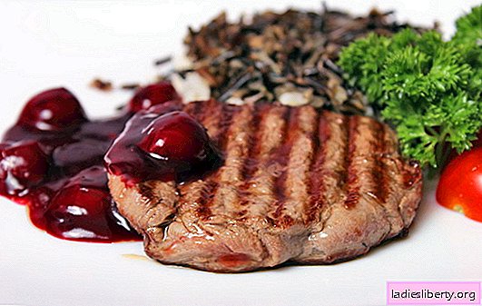 اللحوم مع الكرز - على الطاولة لن تكون زائدة عن الحاجة! وصفات اللحوم مع الكرز: في مقلاة ، كم ، رقائق معدنية ، تحت لحم خنزير مطهو وبقطع صغيرة