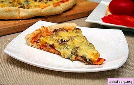 البيتزا مع اللحم المفروم - وصفات لكل ذوق. كيف تصنع البيتزا اللذيذة والمرضية مع اللحم المفروم - وصفات مع الطبخ خطوة بخطوة.