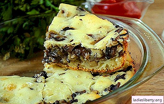Bánh Jellied với nấm trên kefir - một loại bánh ngọt ăn nhẹ sang trọng trong một giờ! Công thức hình ảnh từng bước cho một chiếc bánh thạch thơm với nấm