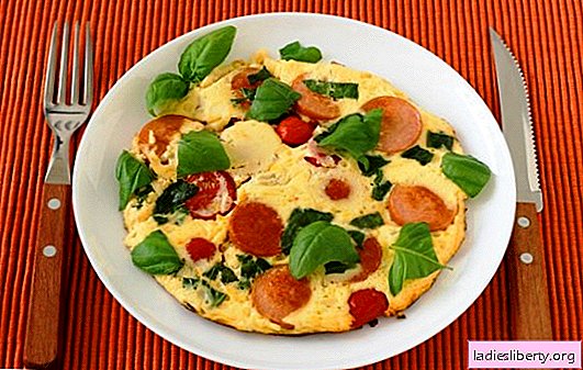 Telur dadar sederhana dengan tomato dan sosej - tradisi! Di dalam ketuhar atau dalam periuk telur dengan tomato dan sosej