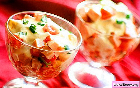 Recetas para una ensalada con jamón y tomate. Por favor, usted y sus seres queridos con una ensalada con jamón y tomate: sabroso y ligero.
