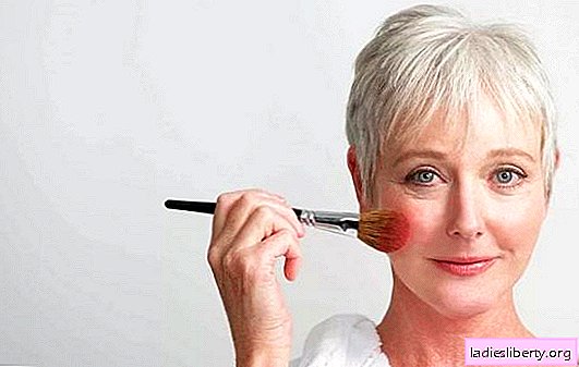 Secrets of cosmetics for anti-aging makeup. Hide age: makeup base, blush, lipstick and care products