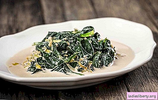 Spinach in a creamy sauce - a vitamin charge! Stewed spinach recipes in a creamy sauce with mushrooms, fish, cheese, pasta