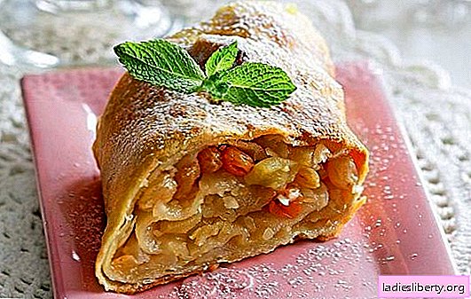 Apple strudel: a step-by-step recipe for a popular dessert. We cook strudel with apples, dried fruits, berries and nuts according to step-by-step recipes