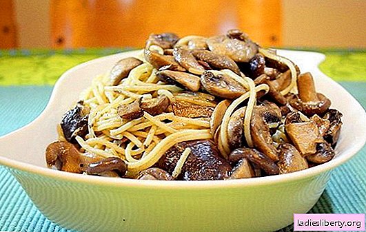 Spaghetti med svampe er en usædvanlig kombination af almindelige produkter. De bedste opskrifter på madlavning af spaghetti med svampe