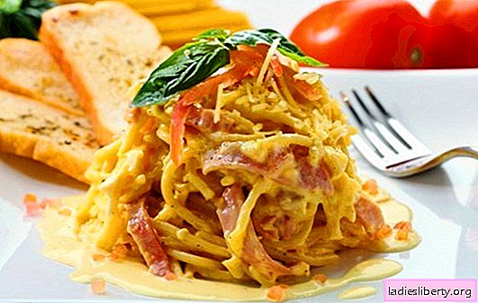 Spaghetti with ham - basic and complex recipes, classic and sauce. And also unusual spaghetti pasta pizza with ham