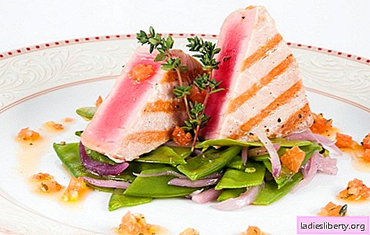 شرائح التونة - صحية ، لذيذة ، فاتح للشهية. وصفات التونة شريحة لحم مع الأعشاب والليمون والجبن والفطر وغيرها