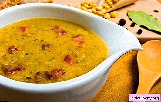 Pea soup with sausage: a budget option for a satisfying first course. Recipes of pea soup with sausage: boiled and smoked