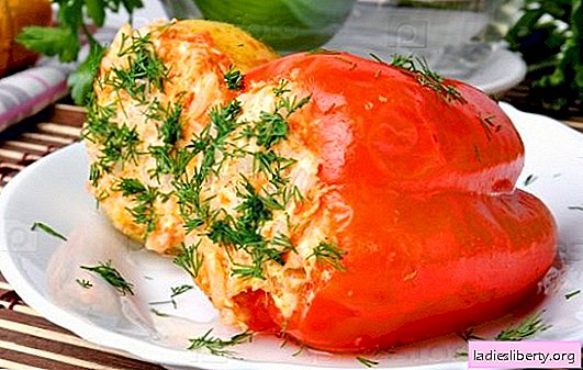 Tomaatti ja mausteinen kastike paprikoille, jotka on täytetty riisin kanssa hitaassa liesissä. Pippuri riisillä hitaassa liesissä - nopeasti!