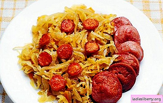 Stewed cabbage with sausage - a daily dish. Recipes of stewed cabbage with sausage in a cauldron, oven and slow cooker