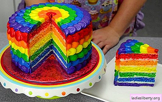 Surprising in taste and color: cake "Rainbow" of biscuits or jelly. Rainbow cake recipes with natural and food colors