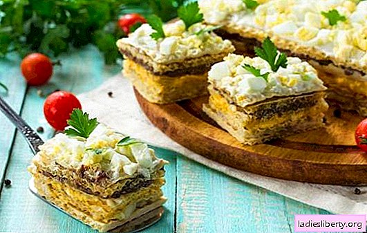 Tortas de gofres con arenque: ¡apetitosas! Tortas de gofres simples con arenque y champiñones, hígado de bacalao y verduras
