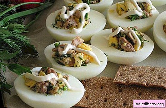 Τα αυγά γεμισμένα με μπισκότα γάδου - το αρχικό σνακ. Συνταγές για τα αυγά γεμισμένα με το συκώτι